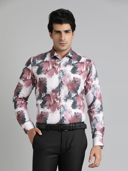 Wine Printed Slim Fit Party Wear Shirt | Wyre