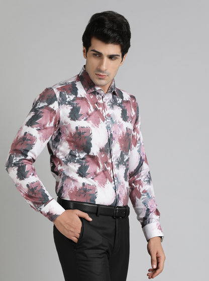 Wine Printed Slim Fit Party Wear Shirt | Wyre