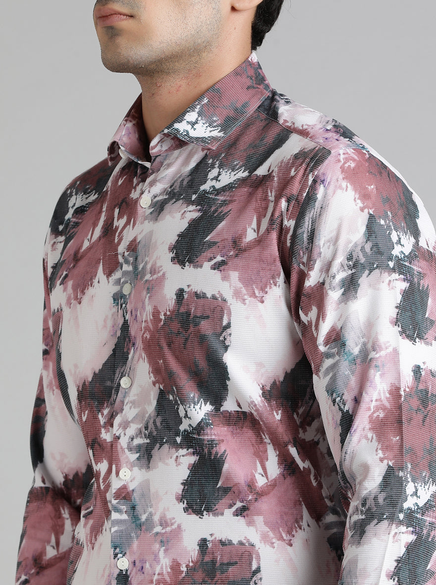 Wine Printed Slim Fit Party Wear Shirt | Wyre
