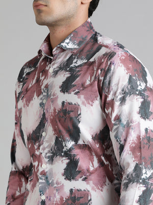 Wine Printed Slim Fit Party Wear Shirt | Wyre
