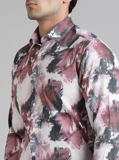 Wine Printed Slim Fit Party Wear Shirt | Wyre