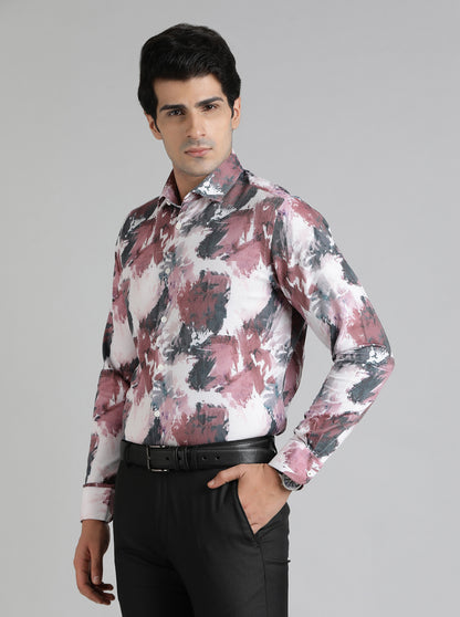 Wine Printed Slim Fit Party Wear Shirt | Wyre