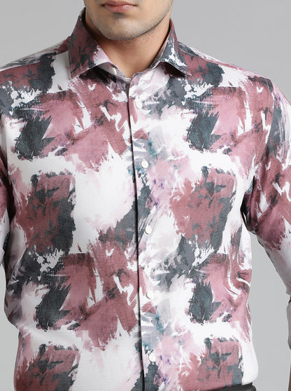 Wine Printed Slim Fit Party Wear Shirt | Wyre