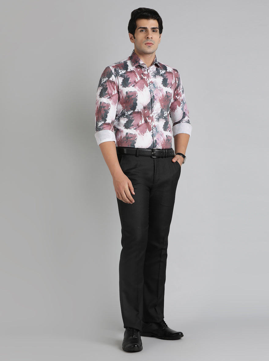 Wine Printed Slim Fit Party Wear Shirt | Wyre