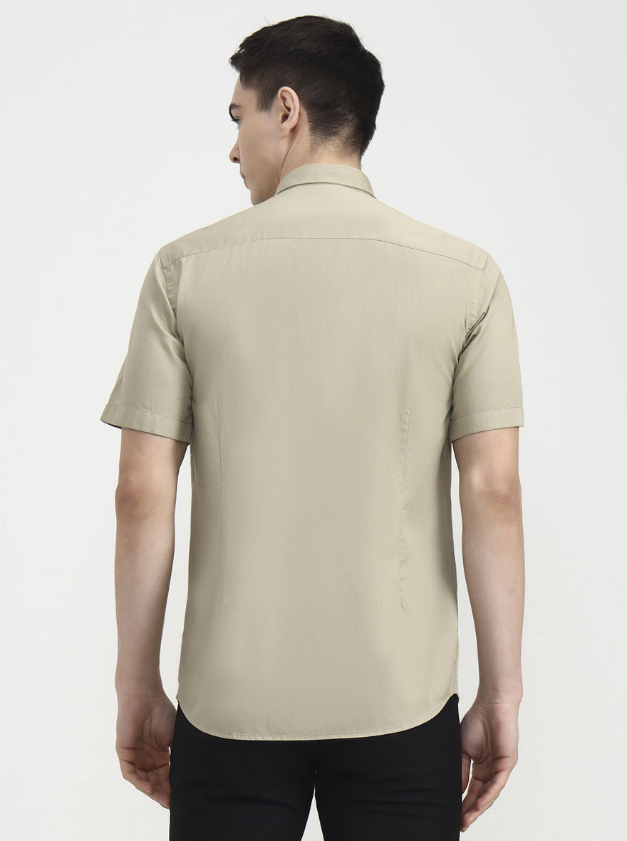 Olive Solid Tailored Fit Semi Casual Shirt | JadeBlue