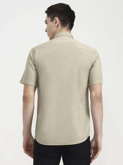Olive Solid Tailored Fit Semi Casual Shirt | JadeBlue