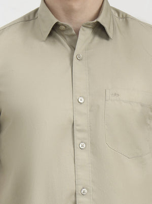 Olive Solid Tailored Fit Semi Casual Shirt | JadeBlue