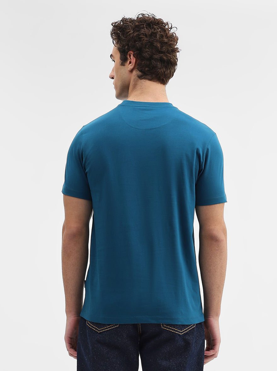 Dark Teal Printed Slim Fit T-Shirt | Greenfibre