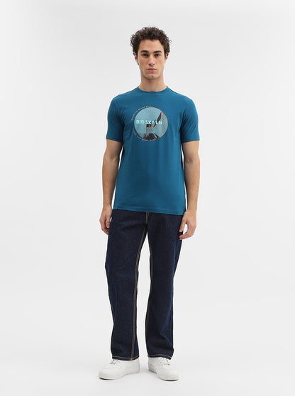Dark Teal Printed Slim Fit T-Shirt | Greenfibre