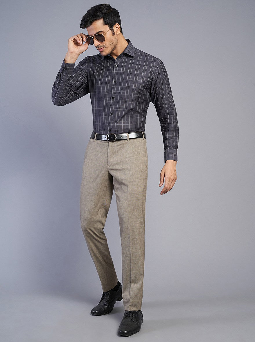 Dark Grey Checked Slim Fit Formal Shirt | Metal