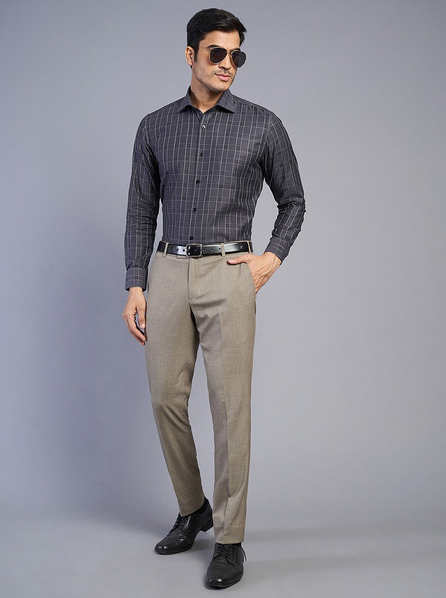 Dark Grey Checked Slim Fit Formal Shirt | Metal