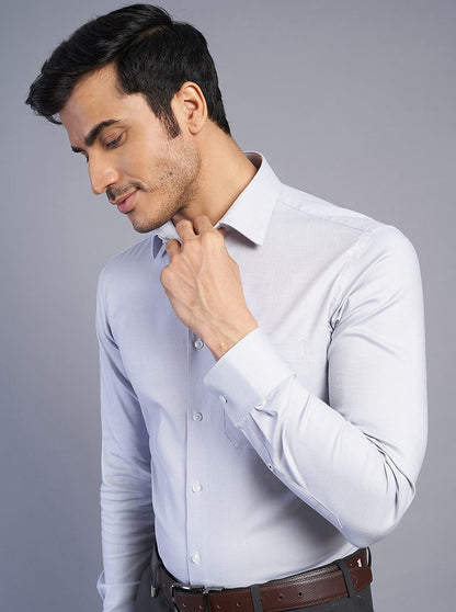 Light Grey Solid Slim Fit Formal Shirt | JadeBlue Youth