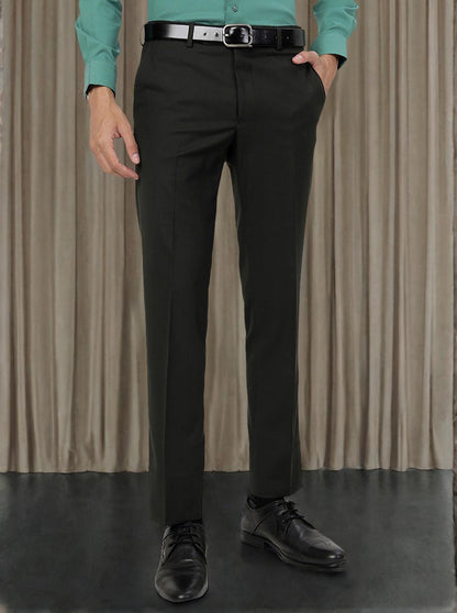 Green Solid Slim Fit Formal Trouser | Greenfibre