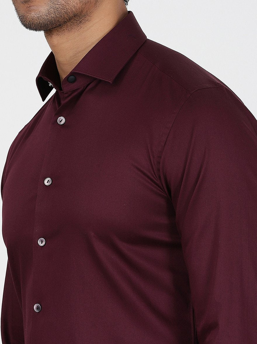 Wine Solid Slim Fit Party Wear Shirt | Wyre