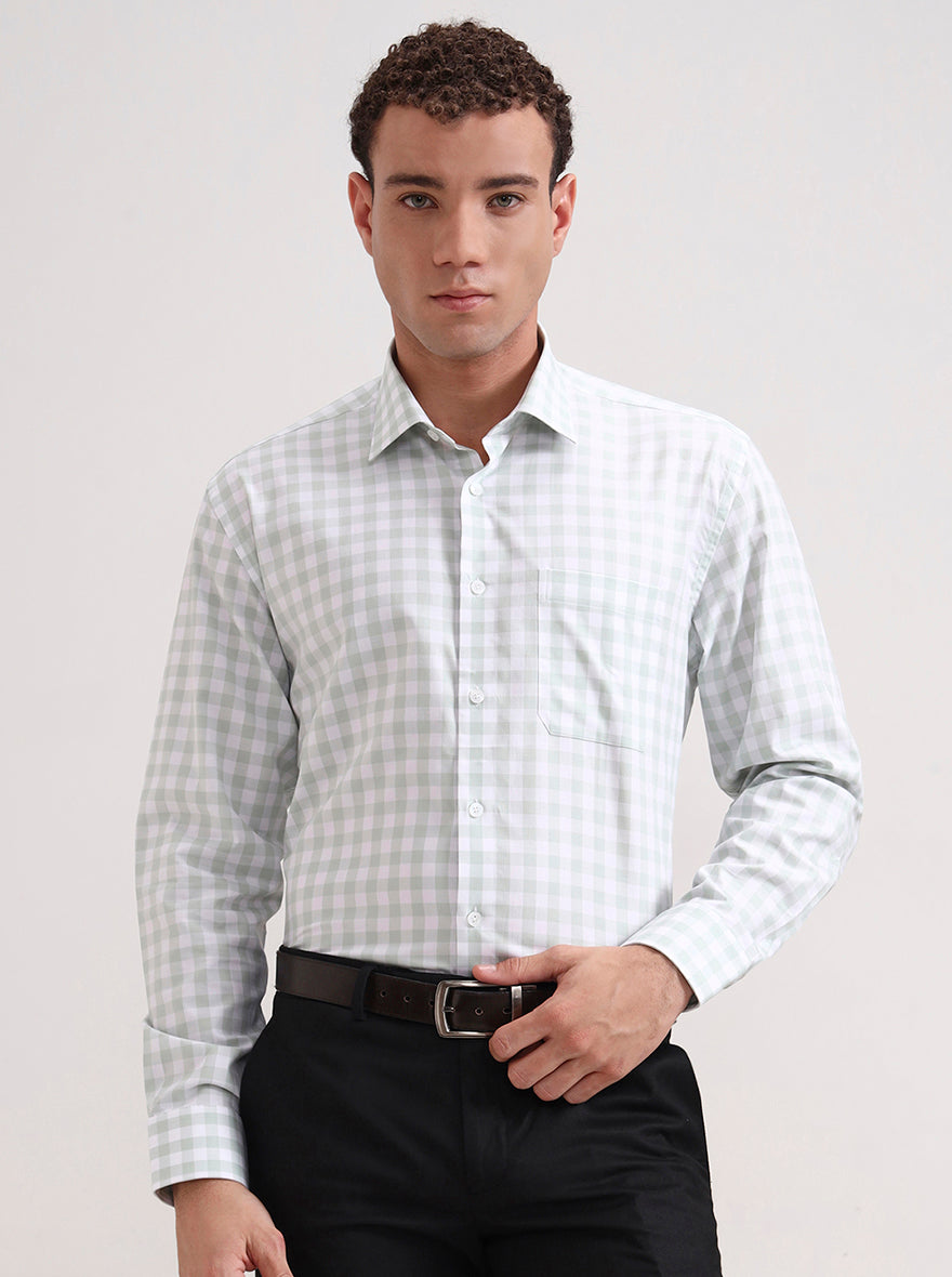 White Pista Checked Regular Fit Formal Shirt | JadeBlue