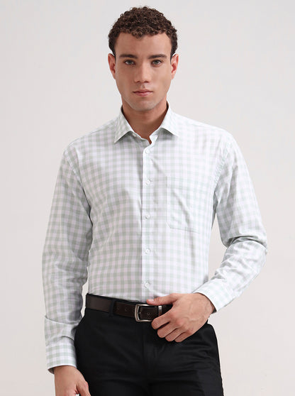 White Pista Checked Regular Fit Formal Shirt | JadeBlue