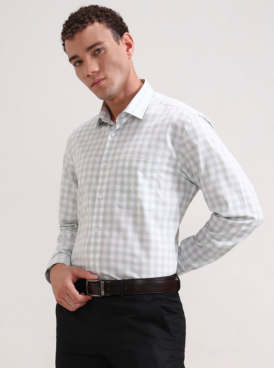 White Pista Checked Regular Fit Formal Shirt | JadeBlue
