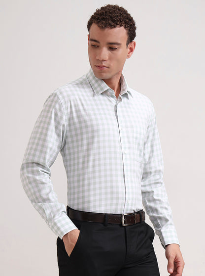White Pista Checked Regular Fit Formal Shirt | JadeBlue