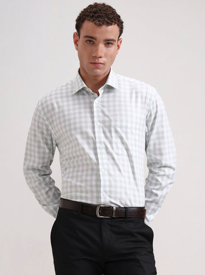 White Pista Checked Regular Fit Formal Shirt | JadeBlue