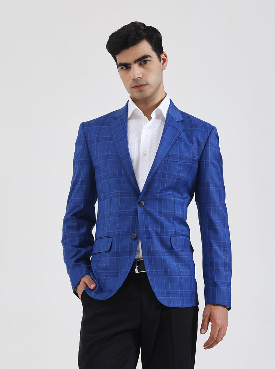 Blue Checked Regular Fit Blazer | JB Studio