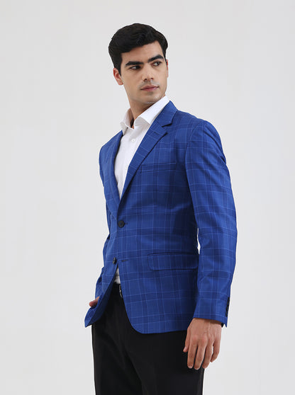 Blue Checked Regular Fit Blazer | JB Studio