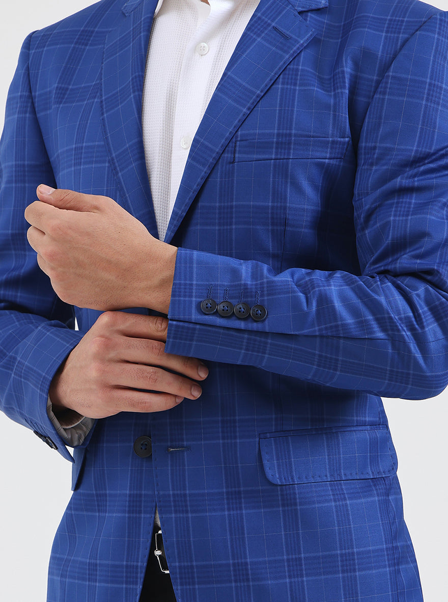 Blue Checked Regular Fit Blazer | JB Studio