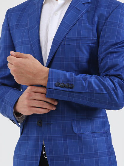 Blue Checked Regular Fit Blazer | JB Studio