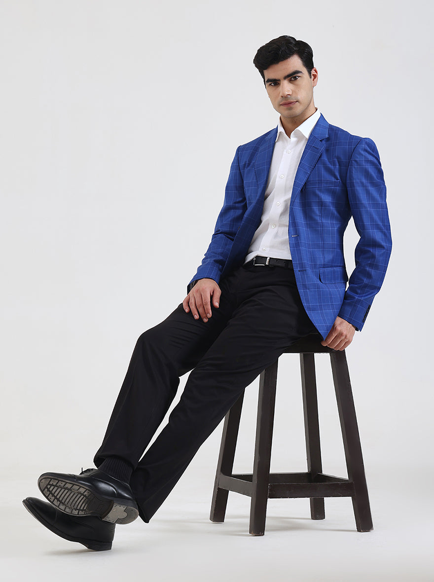 Blue Checked Regular Fit Blazer | JB Studio