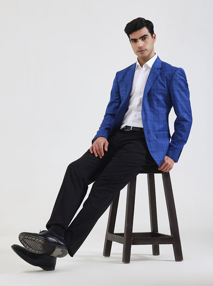 Blue Checked Regular Fit Blazer | JB Studio