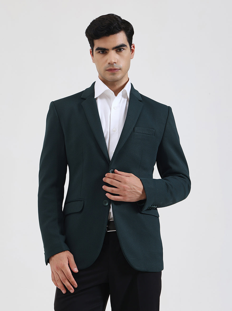 Green Solid Regular Fit Blazer | JB Studio
