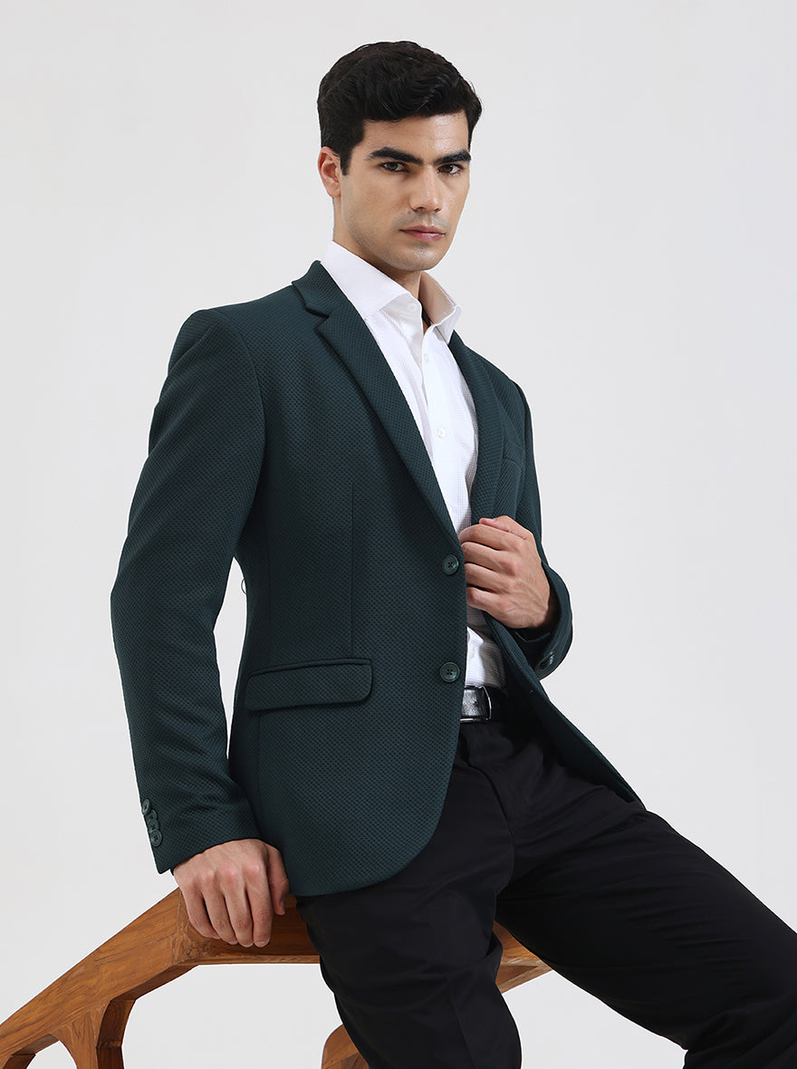 Green Solid Regular Fit Blazer | JB Studio
