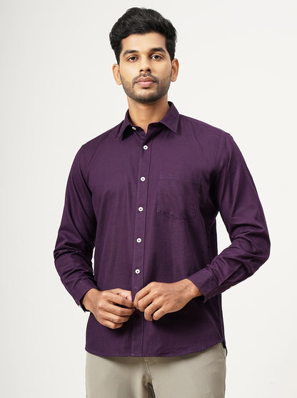 Purple Solid Tailored Fit Semi Casual Shirt | JadeBlue