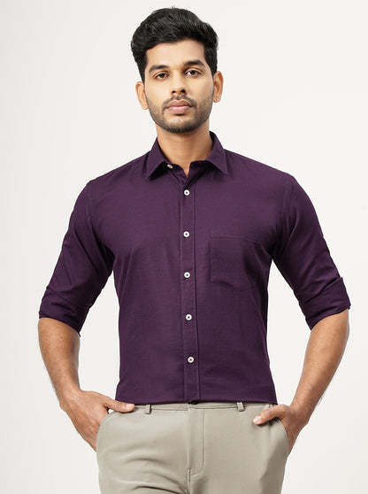 Purple Solid Tailored Fit Semi Casual Shirt | JadeBlue