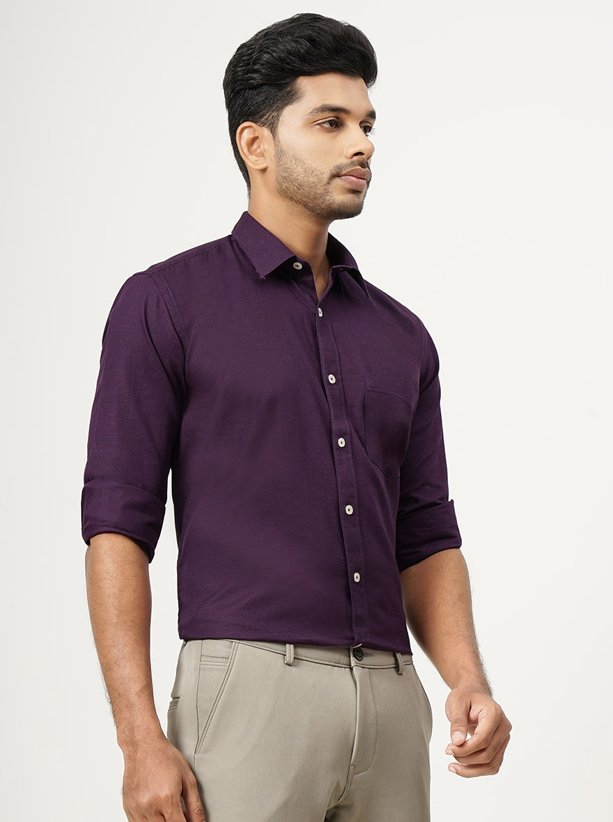 Purple Solid Tailored Fit Semi Casual Shirt | JadeBlue