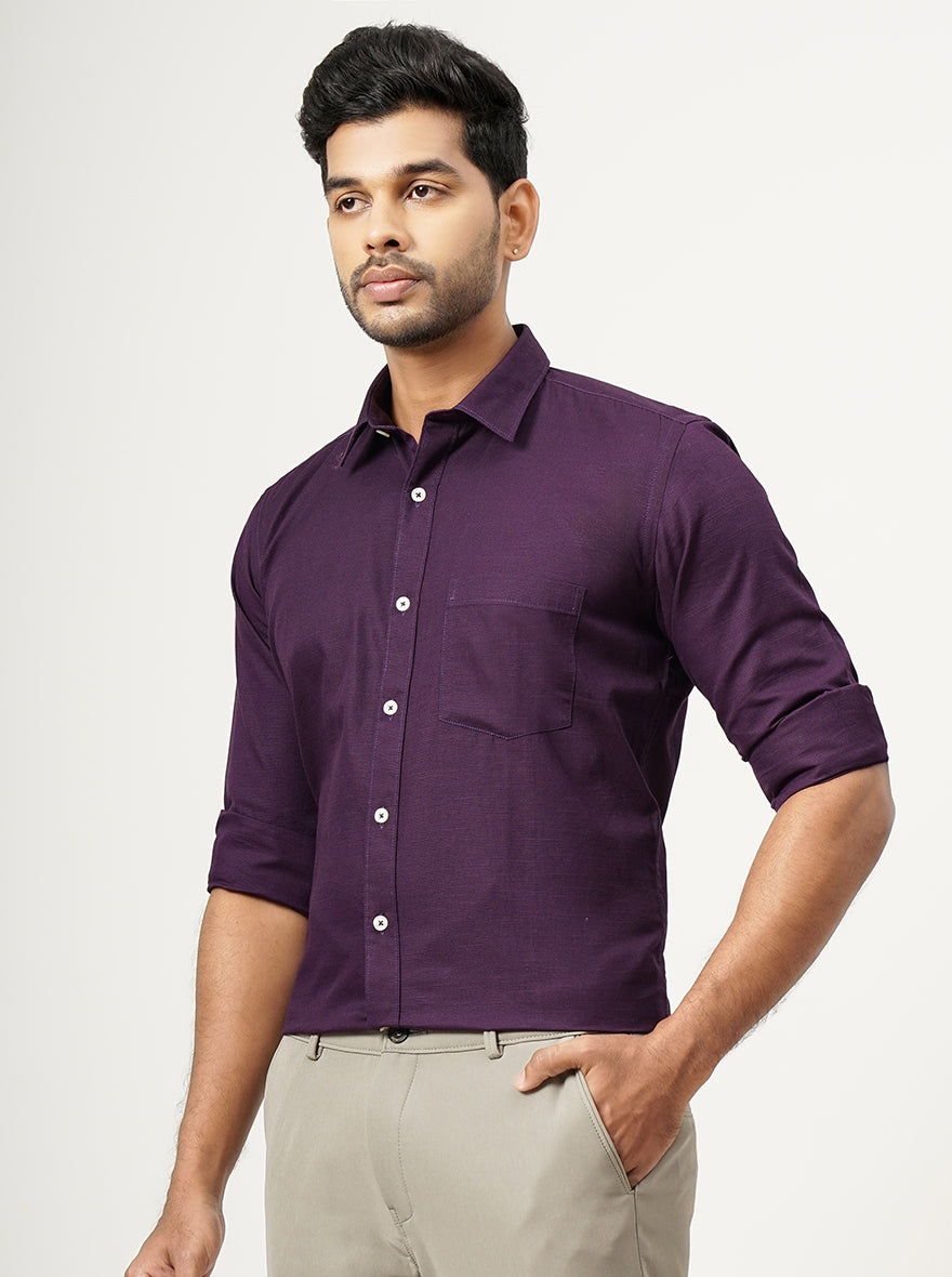 Purple Solid Tailored Fit Semi Casual Shirt | JadeBlue