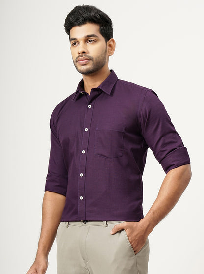 Purple Solid Tailored Fit Semi Casual Shirt | JadeBlue