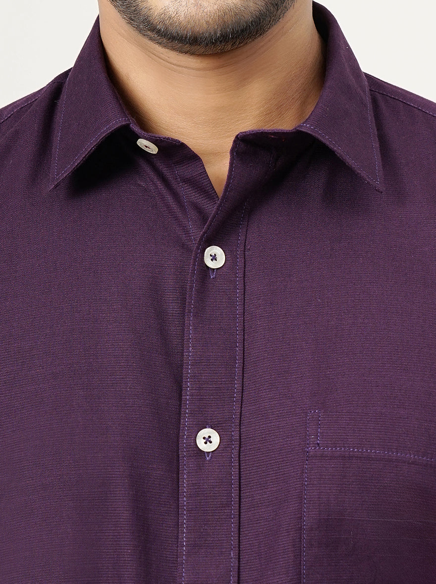 Purple Solid Tailored Fit Semi Casual Shirt | JadeBlue