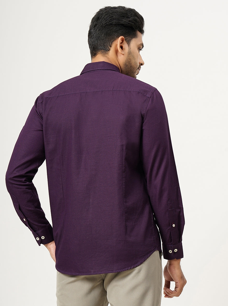 Purple Solid Tailored Fit Semi Casual Shirt | JadeBlue