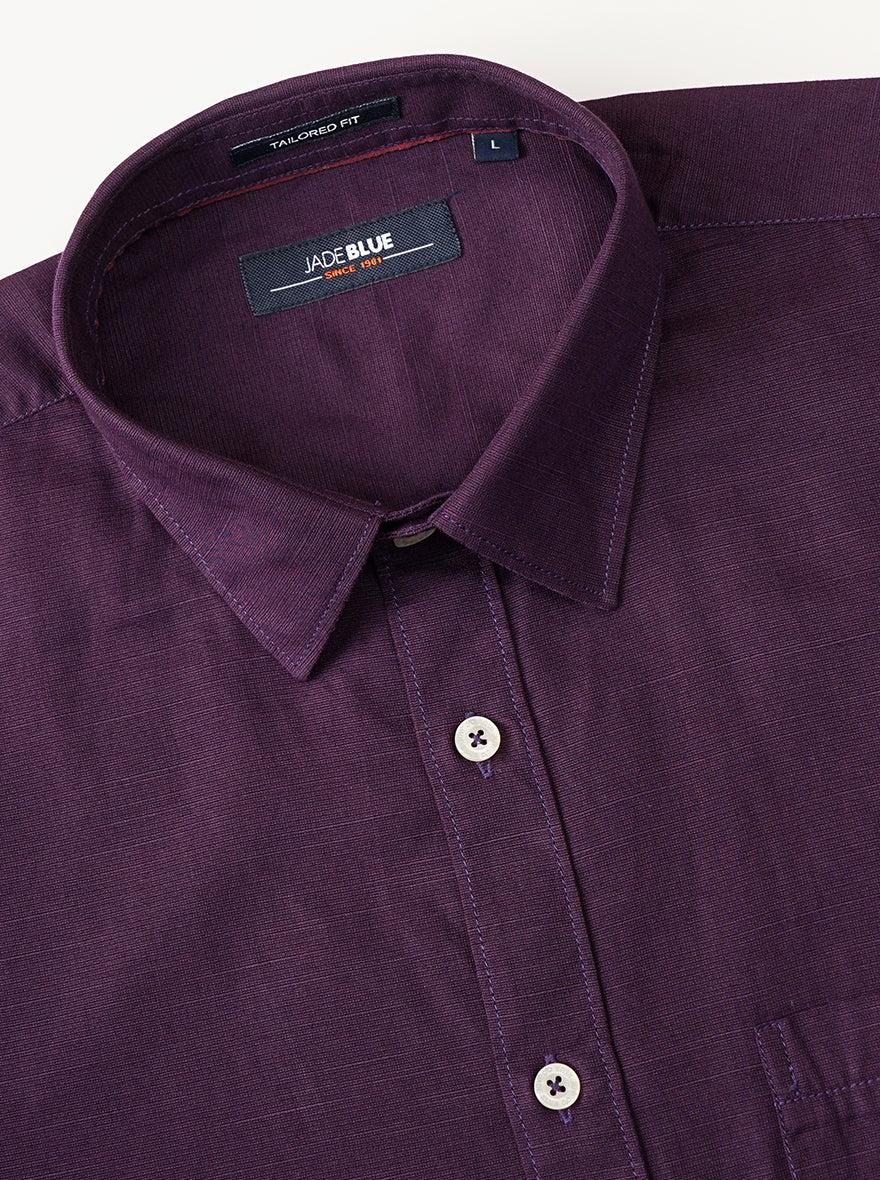 Purple Solid Tailored Fit Semi Casual Shirt | JadeBlue
