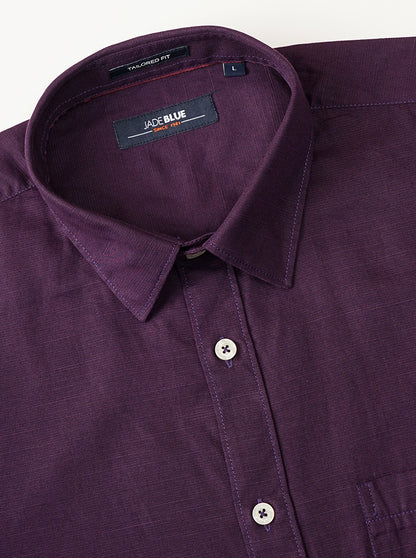 Purple Solid Tailored Fit Semi Casual Shirt | JadeBlue
