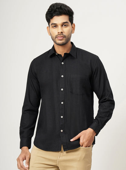 Black Solid Tailored Fit Semi Casual Shirt | JadeBlue