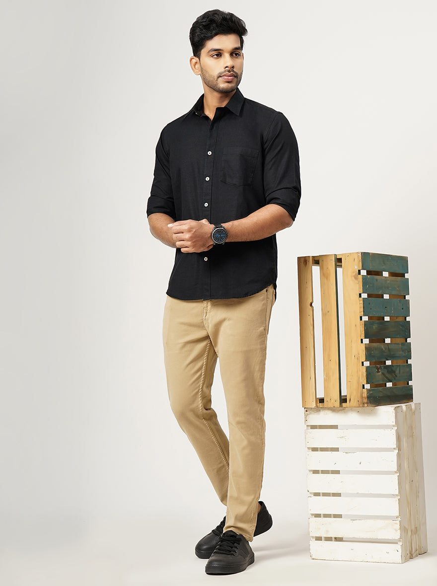 Black Solid Tailored Fit Semi Casual Shirt | JadeBlue
