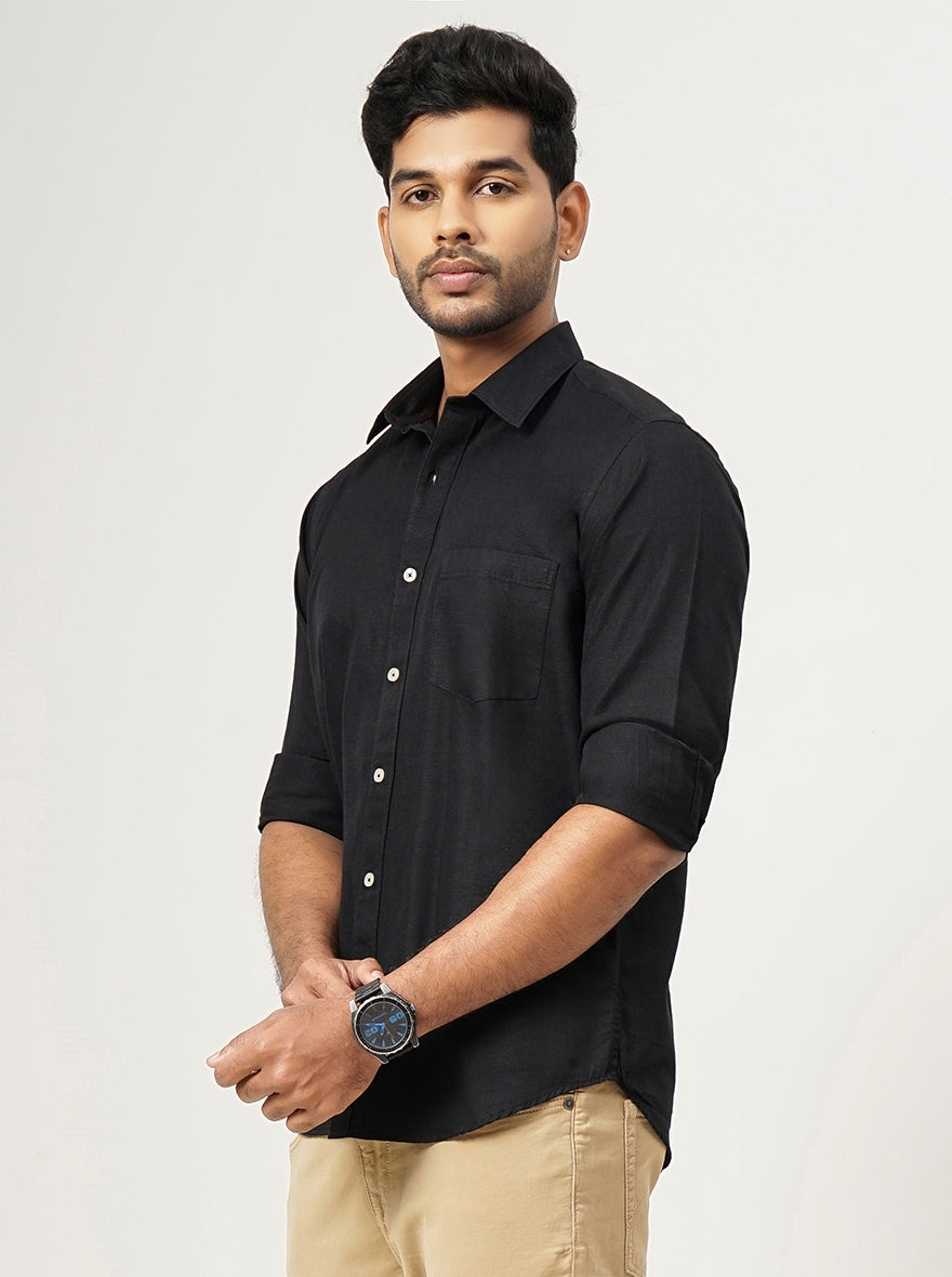 Black Solid Tailored Fit Semi Casual Shirt | JadeBlue