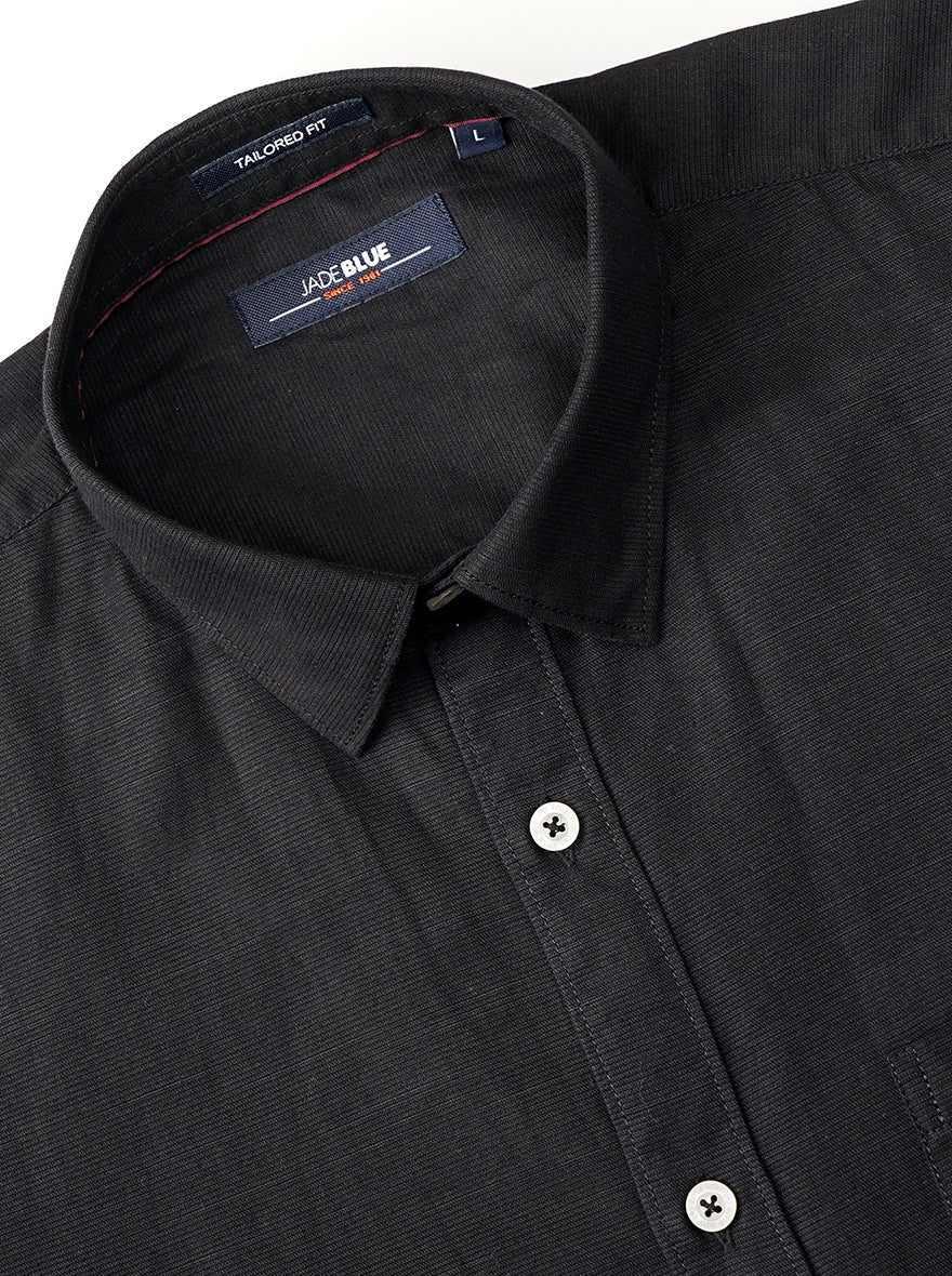 Black Solid Tailored Fit Semi Casual Shirt | JadeBlue