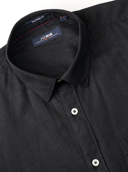 Black Solid Tailored Fit Semi Casual Shirt | JadeBlue