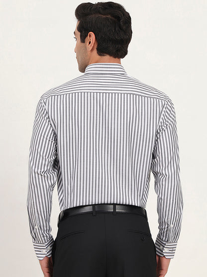 White & Grey Striped Regular Fit Formal Shirt | JadeBlue