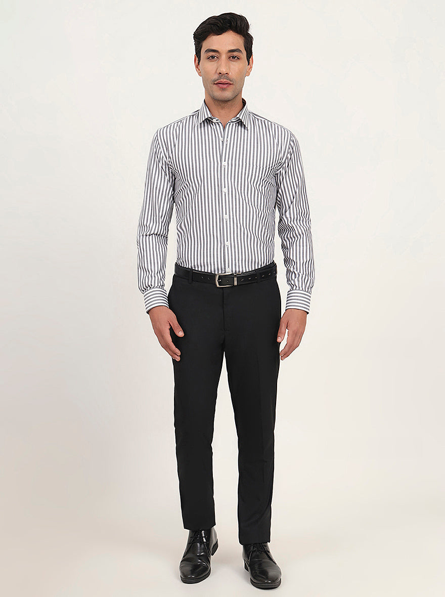 White & Grey Striped Regular Fit Formal Shirt | JadeBlue