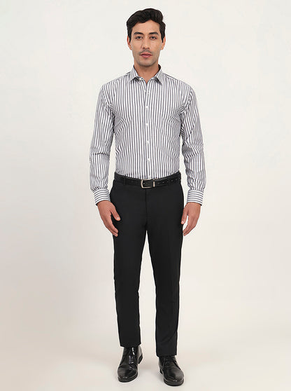 White & Grey Striped Regular Fit Formal Shirt | JadeBlue