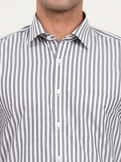 White & Grey Striped Regular Fit Formal Shirt | JadeBlue