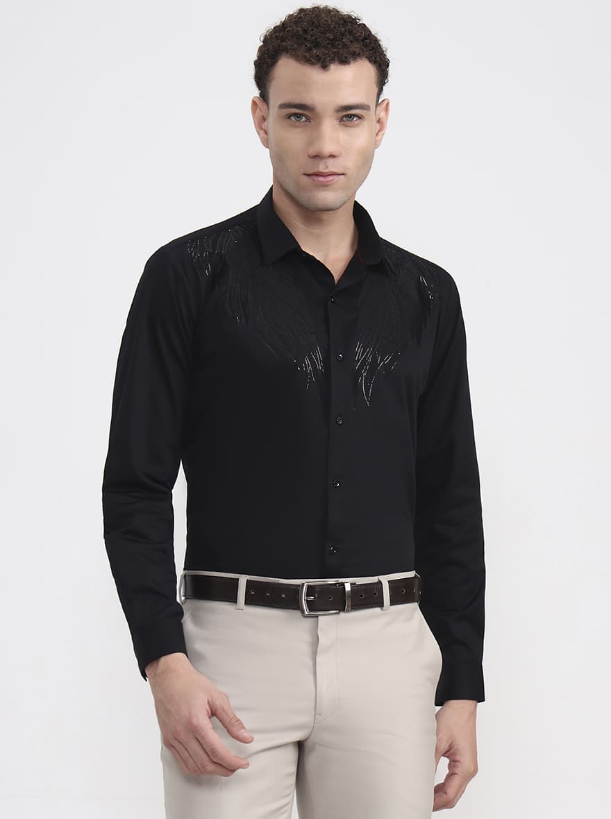 Black Printed Slim Fit Party Wear Shirt | Wyre